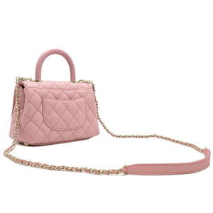 Chanel Leather 2WAY Handle Flap Pink Top Bag Beige